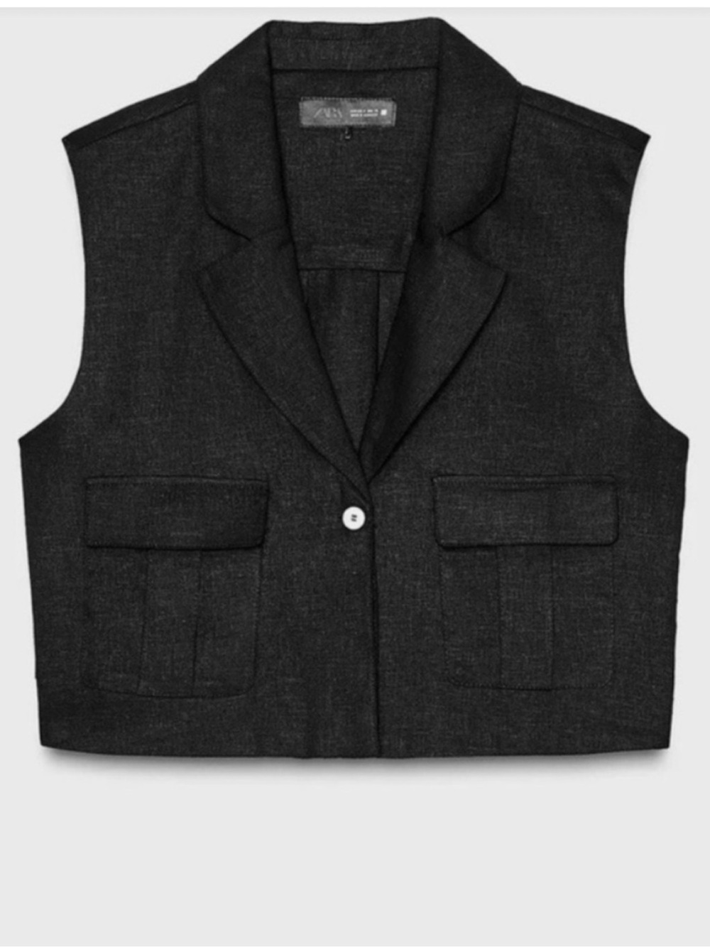 Zara Black Linen-blend Sleeveless Cropped  Tailored Vest Jacket Top Small
